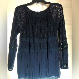 Charlie b long sleeve dress top. Navy. Size small.
